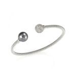 Bracciale Bangle da Donna in Oro Bianco con Perla e Diamanti - 5693/B