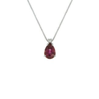 Collana da Donna in Oro Bianco con Diamante e Tormalina Rosa - 5957/4