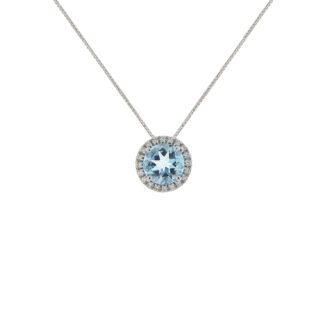 Collana da Donna in Oro Bianco con Diamante e Topazio Azzurro - 5987/3