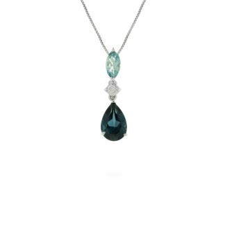 Collana da Donna in Oro Bianco con Diamante, Acquamarina e Topazio - 5993