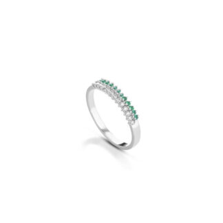 Anello Marika in Oro Bianco con Diamanti e Smeraldi - AN8016SAR/3