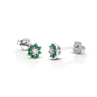 Orecchini Marika in Oro Bianco con Diamanti e Smeraldi - OR06113SAR/1