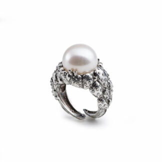 Anello Isola Bella in Argento con Perla | Pala di fico Nude - 20001409