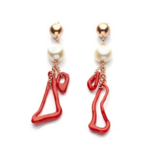 Orecchini Koliè 925 in Argento, Corallo e Perle - Kos - OR KOS 13##