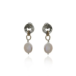 Orecchini Mandile in Argento, Bronzo e perle barocche  - Catena - ORA121